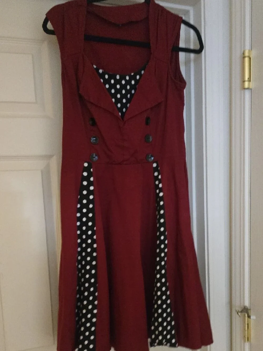 Vintage Red Dress with Black & White Polka Dot Insets - Picture 3 of 3